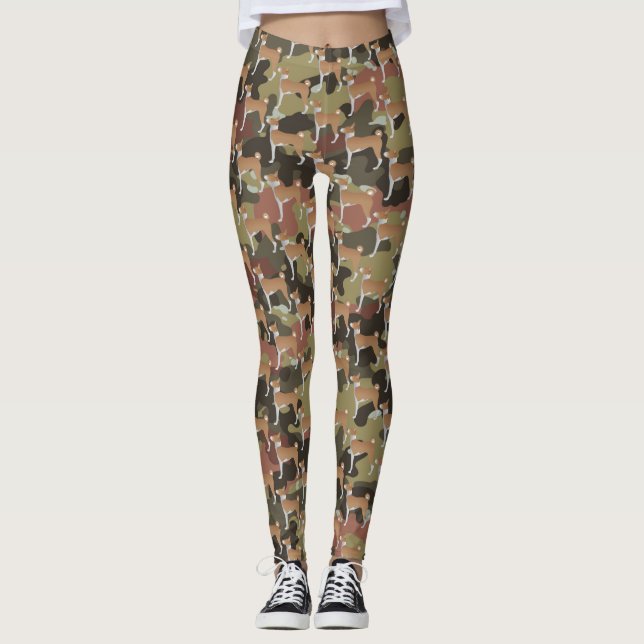 Camo Red & White Basenji Hund design Leggings (Framsida)