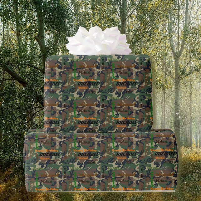 Camo Repeat NAMN Grattis på födelsedagen Gift Presentpapper (Skapare uppladdad)