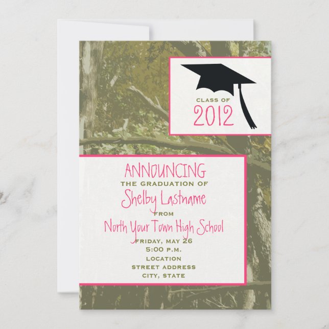 Camo & rosa studenten 2012meddelande inbjudningar (Framsida)