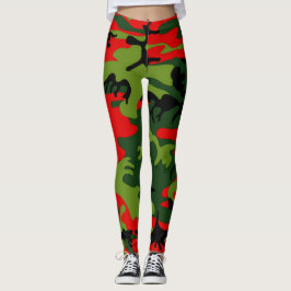 Camo rött och grönt lägga benen på ryggen leggings
