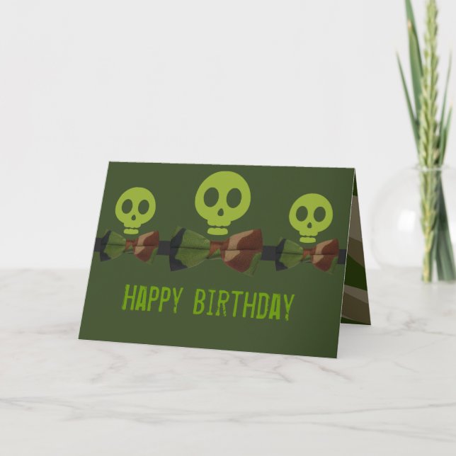Camo Skeleton Birthday Kort (Framsida)
