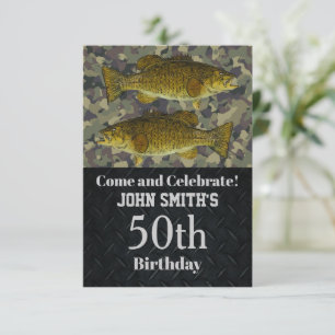 Camo Smalllmouth Bass Fishing 50:e födelsedagen Inbjudningar