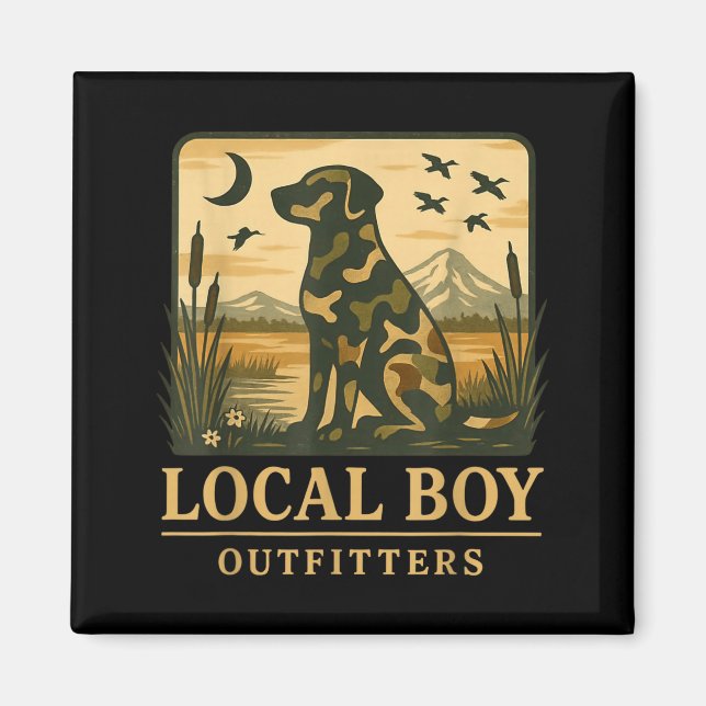 Camo Southern Local Boy Duck Hunting Black Lab Out Magnet (Framsidan)