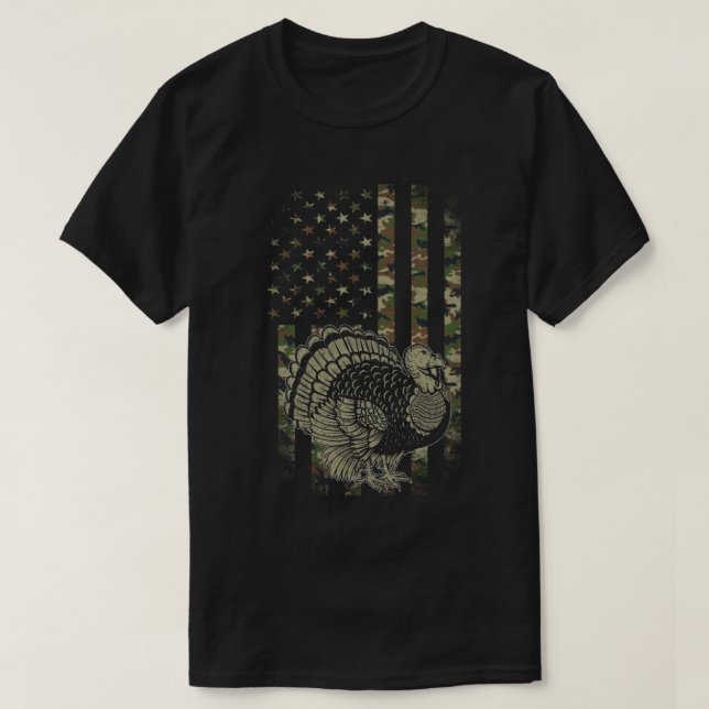 Camo US America Flagga Turkey Day Hunting Thanksgi T Shirt (Design framsida)