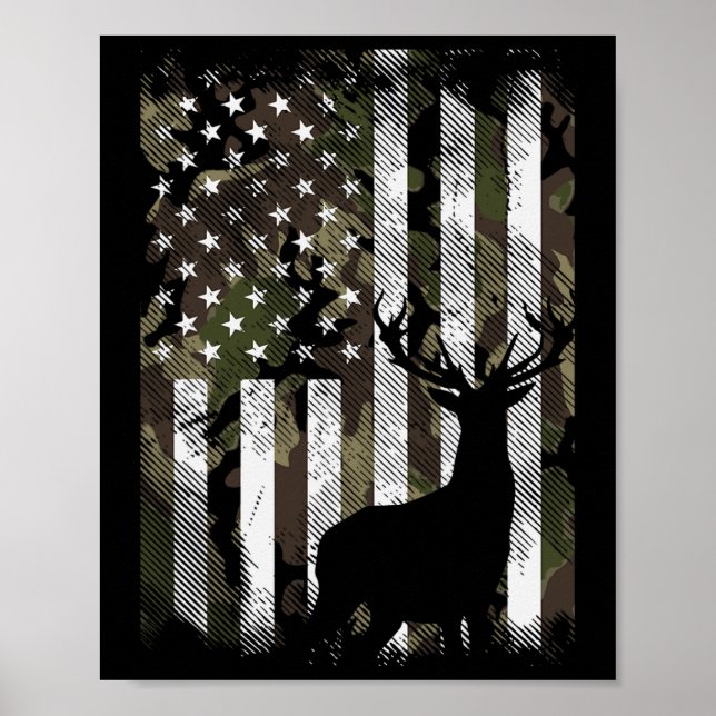 Camo Us Flag Deer Elk Buck Camoflage Hunting Hunte Poster (Framsidan)