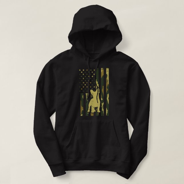 Camo US Flag French Bulldog Frenchie Patriot Dog L Hoodie (Design framsida)