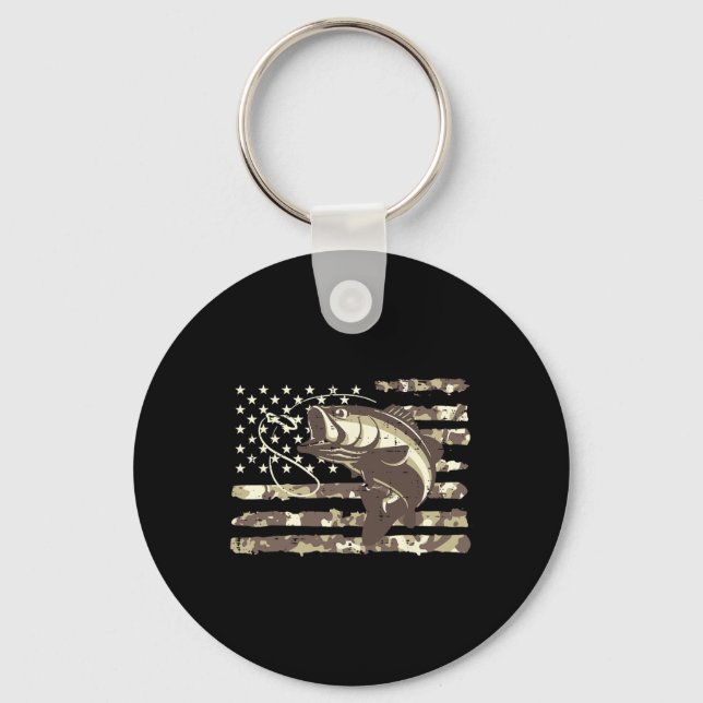 Camo Us Flagga B Fish Coola Fishing Patriotic Mana Nyckelring (Framsida)