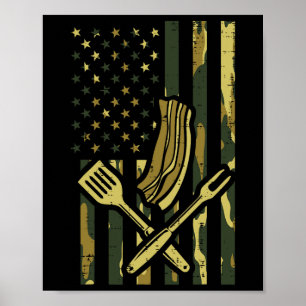 Camo Us Flagga Bbq Kött Grill Byrbecue Patriot Man Poster