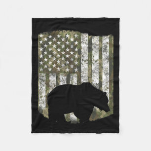 Camo Us Flagga Bear Grizzly Camoflage Hunter Fleecefilt