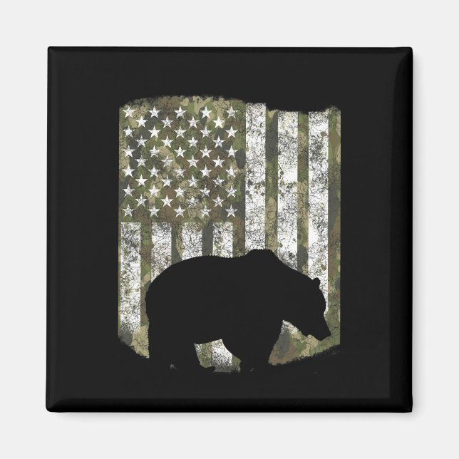Camo Us Flagga Bear Grizzly Camoflage Hunter Magnet (Framsidan)