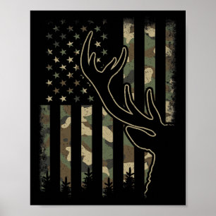 Camo Us Flagga Elk Buck Camouflage Hjort Hunting H Poster
