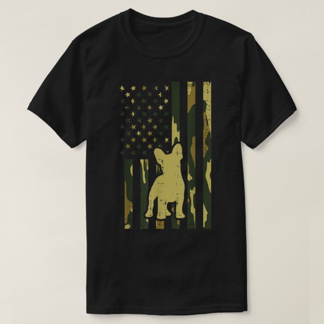 Camo US Flagga Fransk Bulldog Frenchie Patriot Hun T Shirt (Design framsida)