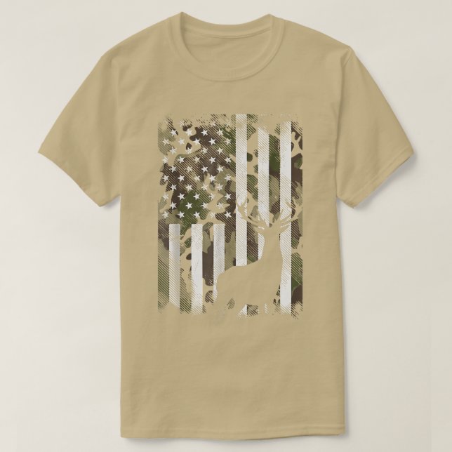 Camo US Flagga Hjort Elk Buck Camoe Hunting Hunter T Shirt (Design framsida)