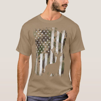 Camo US Flagga Hjort Elk Buck Camoe Hunting Hunter T Shirt