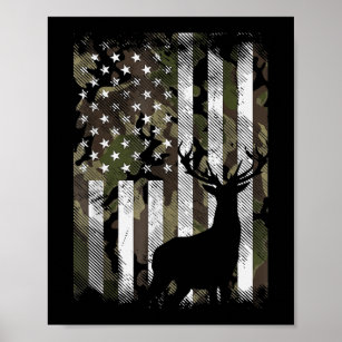 Camo US Flagga Hjort Elk Buck Camoflage Hunting Hu Poster