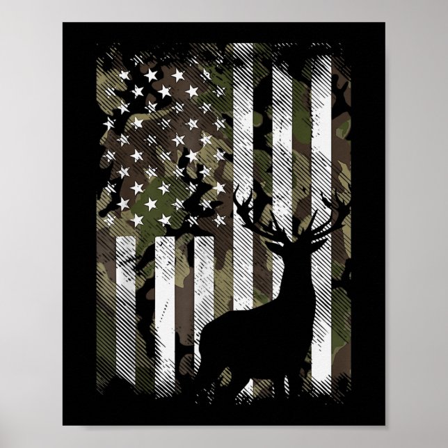 Camo US Flagga Hjort Elk Buck Camoflage Hunting Hu Poster (Framsidan)