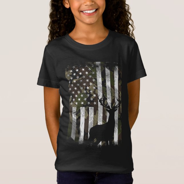 Camo US Flagga Hjort Elk Buck Camoflage Hunting Hu T Shirt (Framsida)