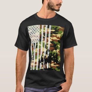 Camo US Flagga Hjort Elk Buck Camoflage Hunting Hu T Shirt