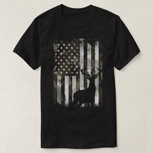 Camo US Flagga Hjort Elk Buck Camoflage Hunting Hu T Shirt (Design framsida)