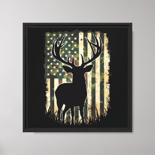 Camo US Flagga Hjort Hunting Camoflage Hunter Canvastryck