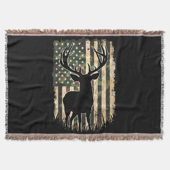 Camo US Flagga Hjort Hunting Camoflage Hunter Filt (Framsidan)