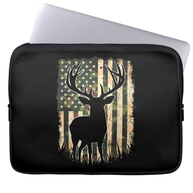 Camo US Flagga Hjort Hunting Camoflage Hunter Laptop Fodral (Framsidan)