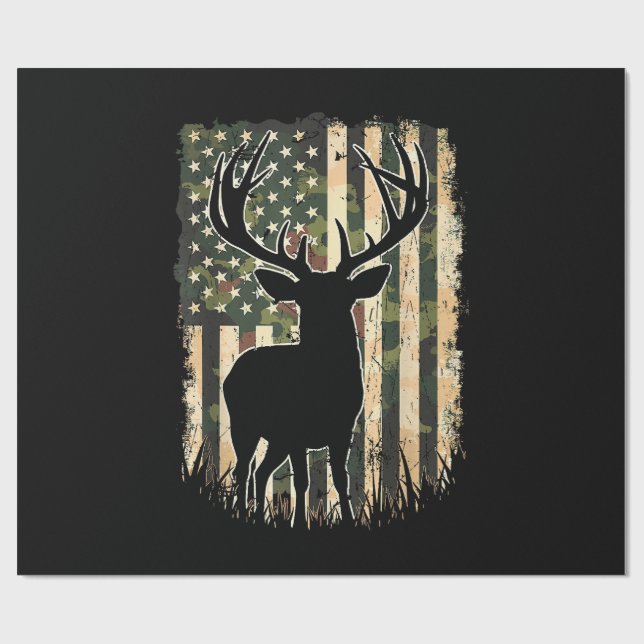 Camo US Flagga Hjort Hunting Camoflage Hunter Presentpapper (Platt)