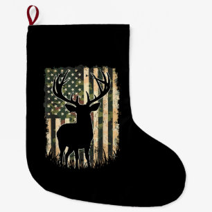 Camo US Flagga Hjort Hunting Camoflage Hunter Stor Julstrumpa