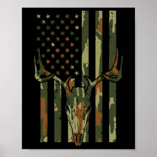 Camo Us Flagga Hjort Skull Vintage Hunting Patriot Poster