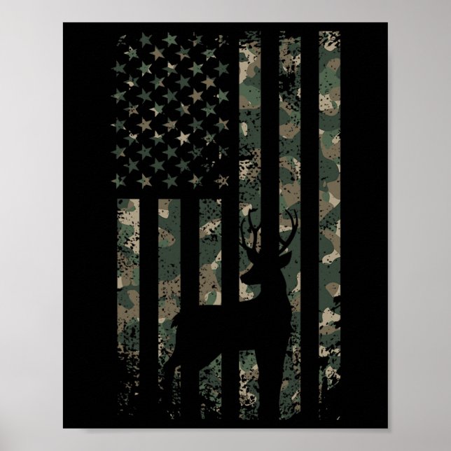 Camo Us Hjort Elk Buck Camouflage Hunting Hunt Poster (Framsidan)