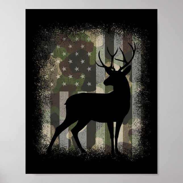 Camo Us Hjort Elk Buck Hunting Camouflage Hunt Poster (Framsidan)