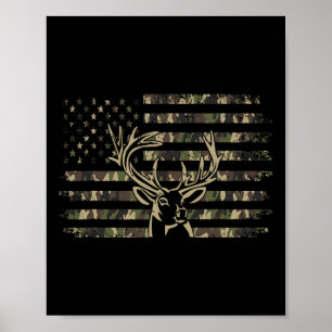 Camo USA flagga Hjort Elk Buck Camoflage Hunting H Poster