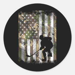Camo USA-flagga Ishockey Vintage Patriotisk Spelar Runt Klistermärke