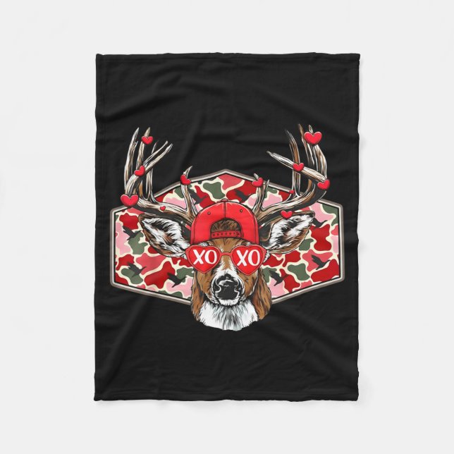Camo Xoxo Valentine Buck Deer Hunting Season Famil Fleecefilt (Framsidan)