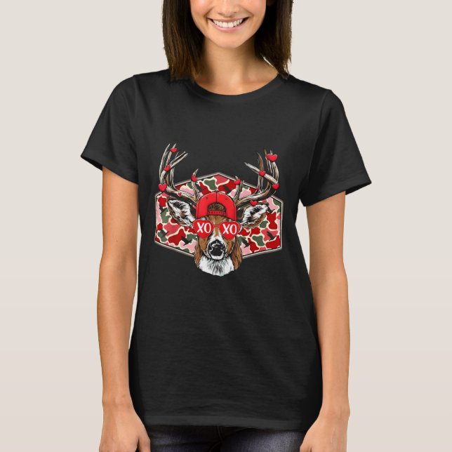Camo Xoxo Valentine Buck Deer Hunting Season Famil T Shirt (Framsida)