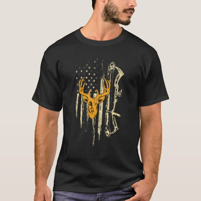 Camoflage American Flagga Bowhunting Bow Archery D T Shirt (Framsida)