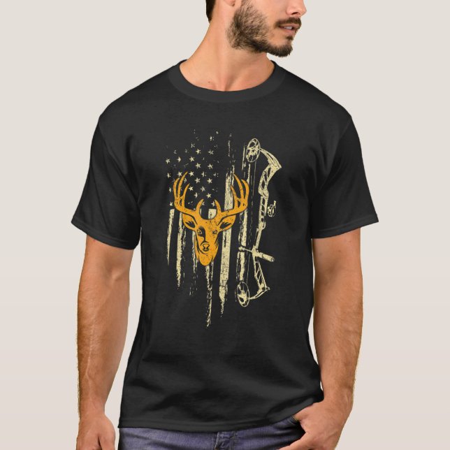 Camoflage American Flagga Bowhunting Bow Archery D T Shirt (Framsida)