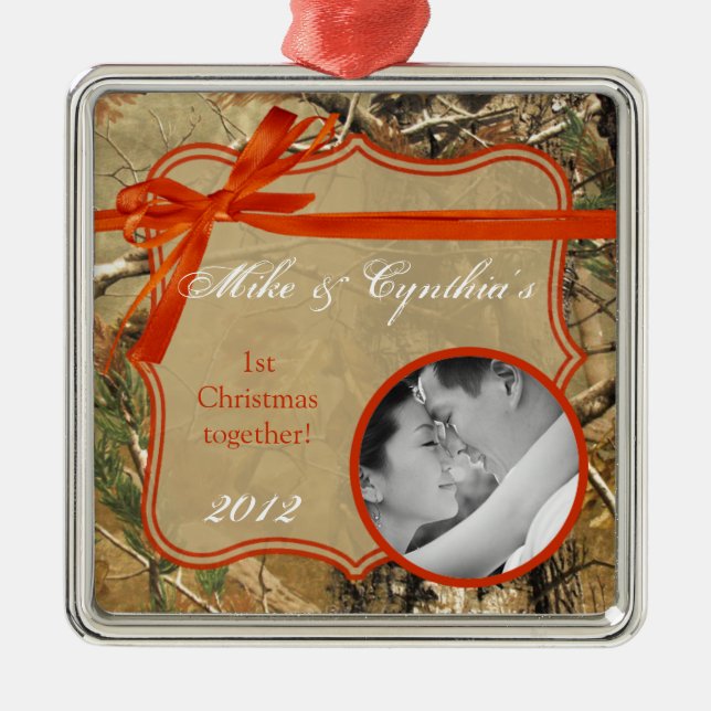 Camoflouge för jägare för personligfotoprydnad kam julgransprydnad metall (Framsidan)