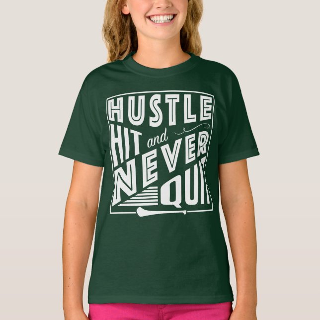 Camogie Hustle Slå och sluta aldrig, GAA Gaelic Ga T Shirt (Framsida)
