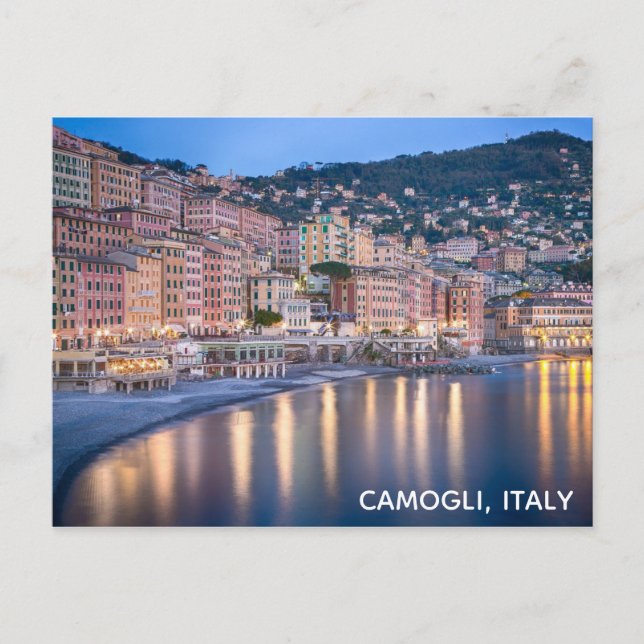 Camogli Italien Italy Sunset Travel Photo Vykort (Framsida)