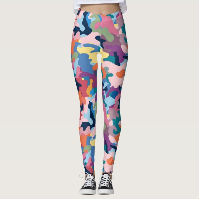 Camouflage Abstrakt Färg Leggings (Framsida)