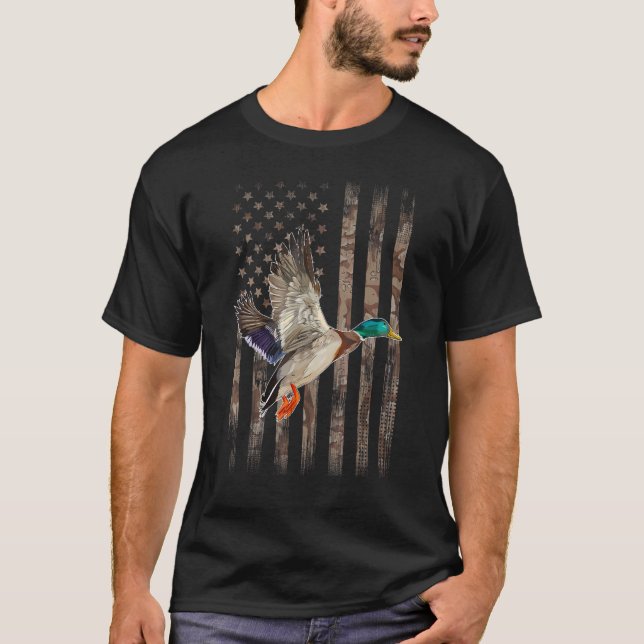 Camouflage American Flag Duck Hunting   Ducks Hunt T Shirt (Framsida)