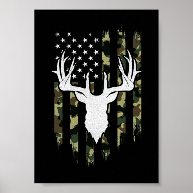 Camouflage American Flagga Hjort Hunting Poster (Framsidan)