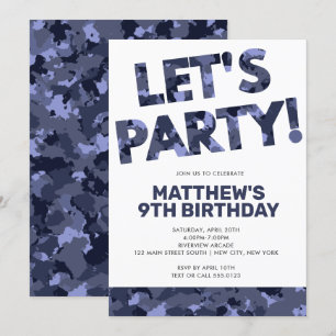 Camouflage Birthday, Låt oss Party Blue Camo Inbjudningar