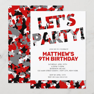 Camouflage Birthday, Låt oss Party Red Black Camo Inbjudningar