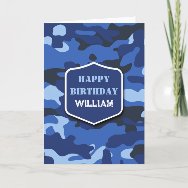 Camouflage Blue Camo Army Monogram Birthday Kort (Framsida)
