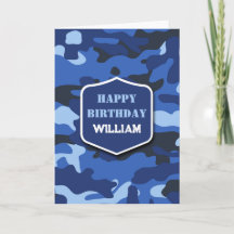 Camouflage Blue Camo Army Monogram Birthday
