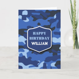Camouflage Blue Camo Army Monogram Birthday Kort