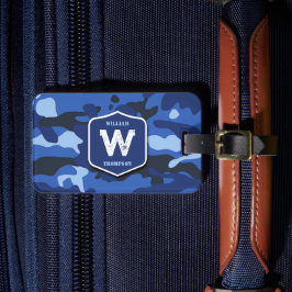 Camouflage Blue Camo Army Mönster Monogram Bagagebricka