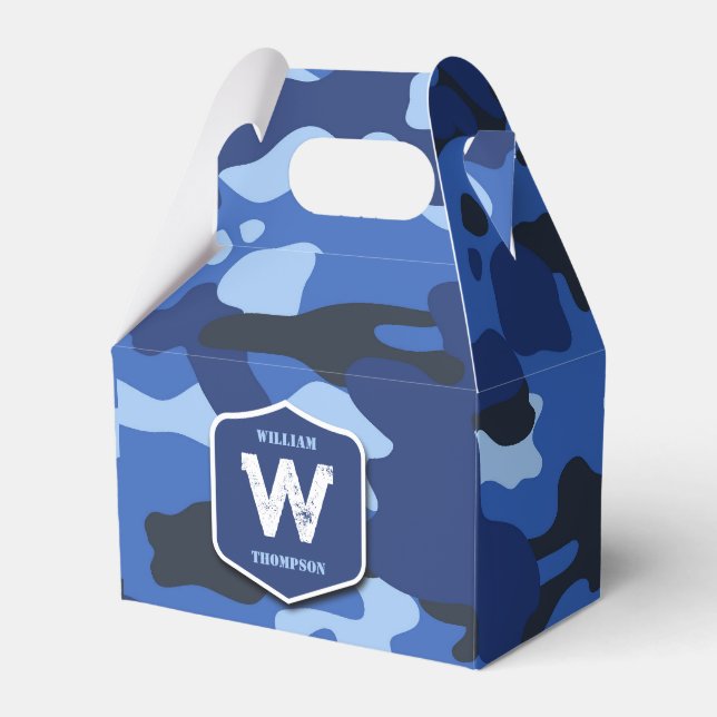 Camouflage Blue Camo Army Mönster Monogram Presentaskar (Framsidan Sidan)